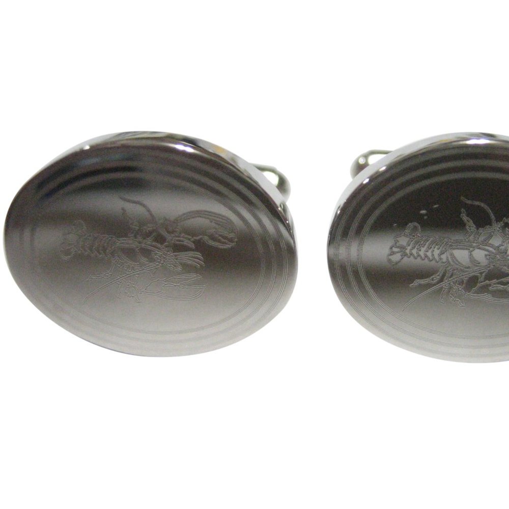 Silver Toned Oval Etched Lobster Cufflinks